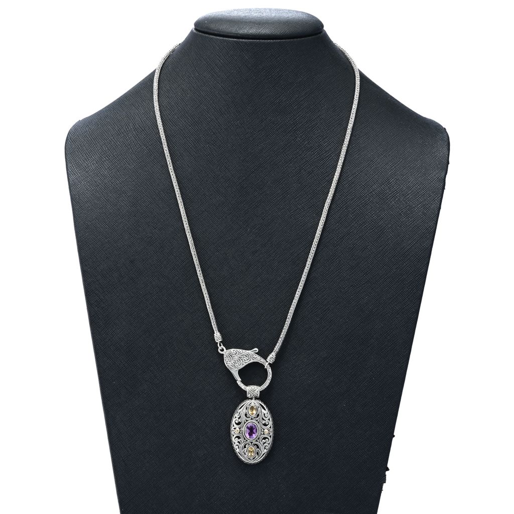 Artisan Silver by Samuel B. 18K Gold Accented 2.70ctw Amethyst & Citrine Pendant - Image 2