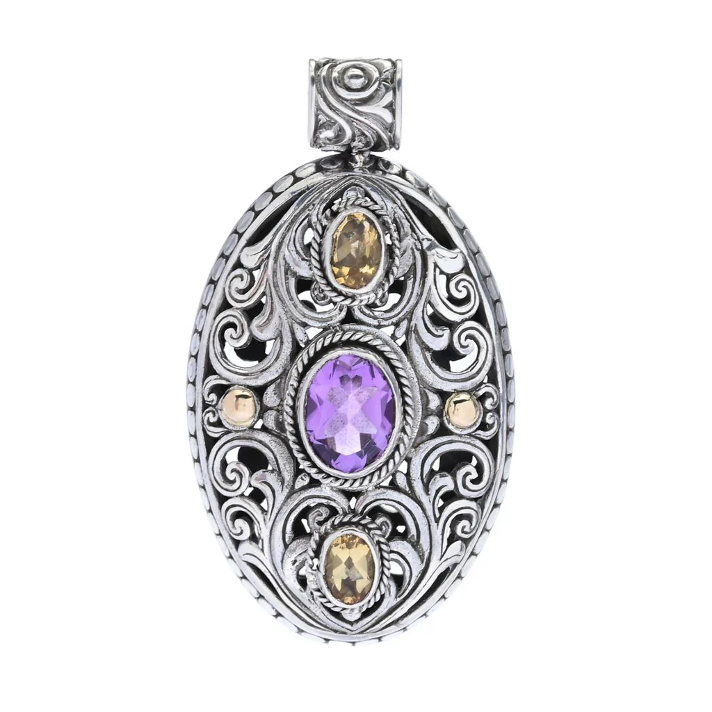 Artisan Silver by Samuel B. 18K Gold Accented 2.70ctw Amethyst & Citrine Pendant - Image 3