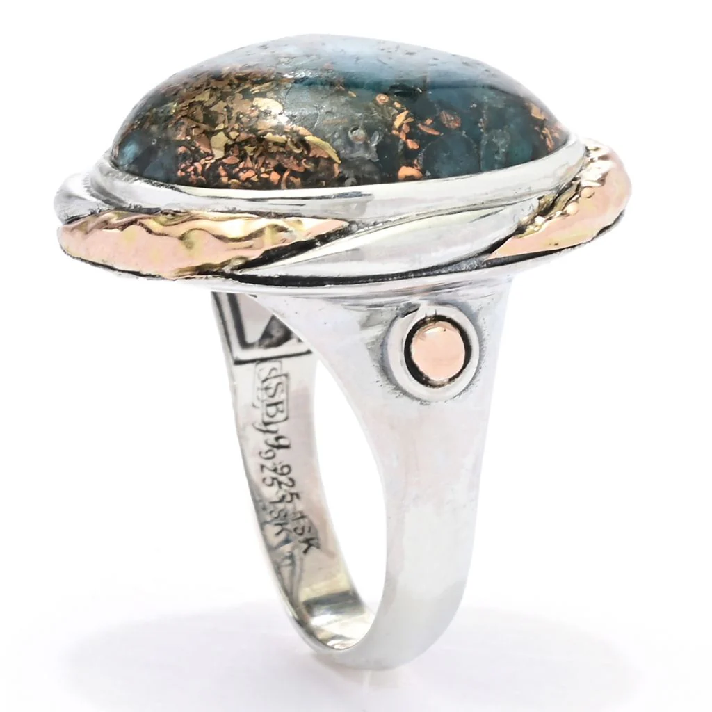 Artisan Silver by Samuel B. 18K Gold Accented 20x15mm Copper Apatite Ring - Image 2