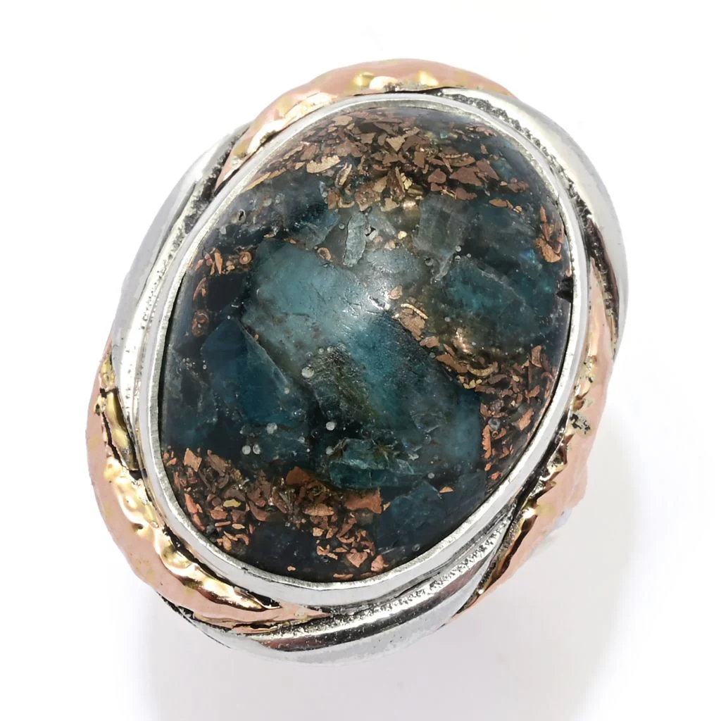 Artisan Silver by Samuel B. 18K Gold Accented 20x15mm Copper Apatite Ring - Image 5