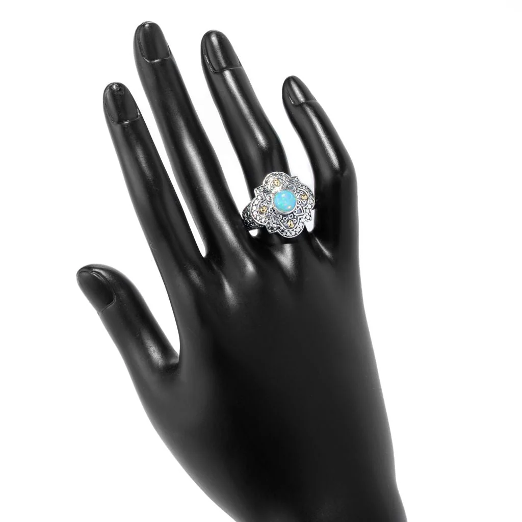 Artisan Silver by Samuel B. 18K Gold Accented 7mm Ethiopian Opal Ring - Image 2