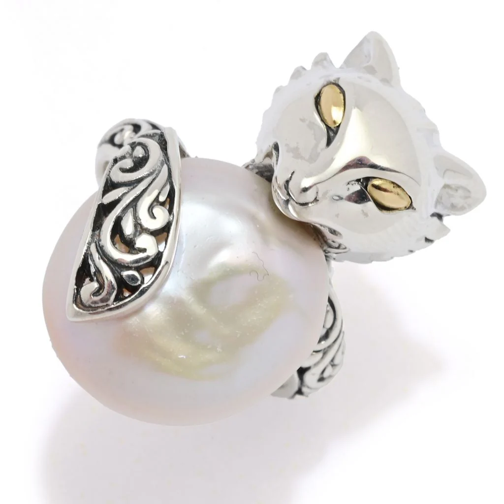 Artisan Silver by Samuel B. 18K Gold Accented Baroque Cultured Pearl Fox Ring - Image 9