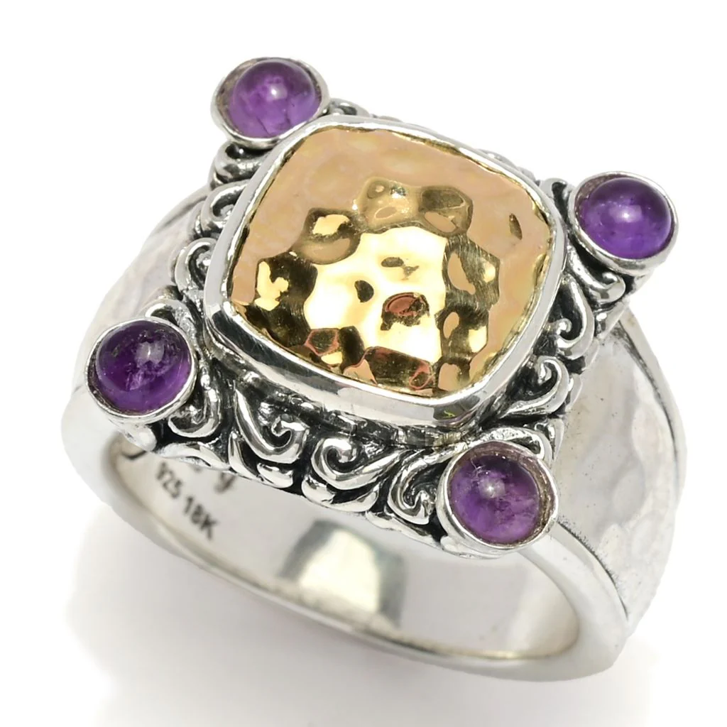 Artisan Silver by Samuel B. 18K Gold Accented Choice of Gem Cabochon Ring - Image 3