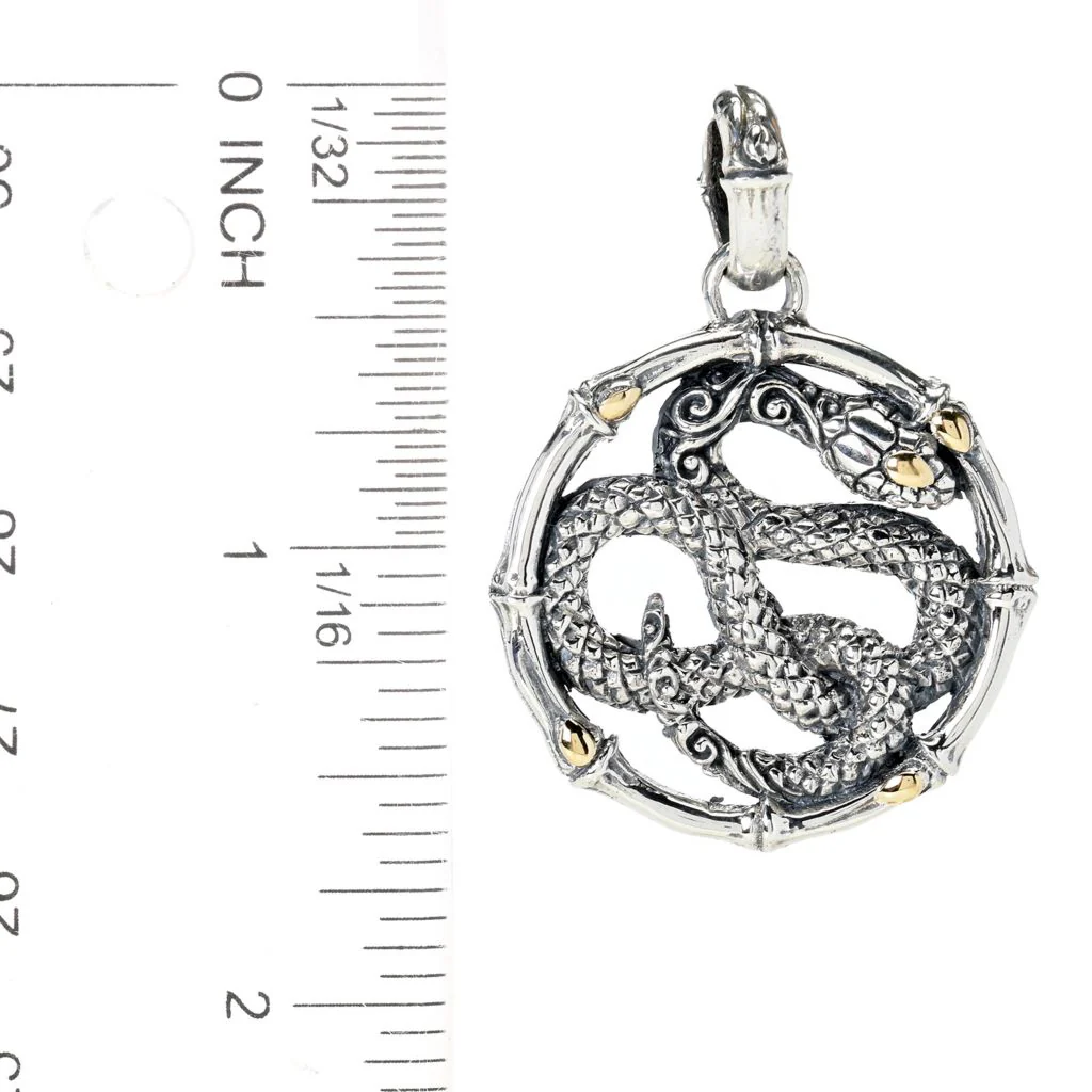 Artisan Silver by Samuel B. 18K Gold Accented Round Snake Pendant - Image 2