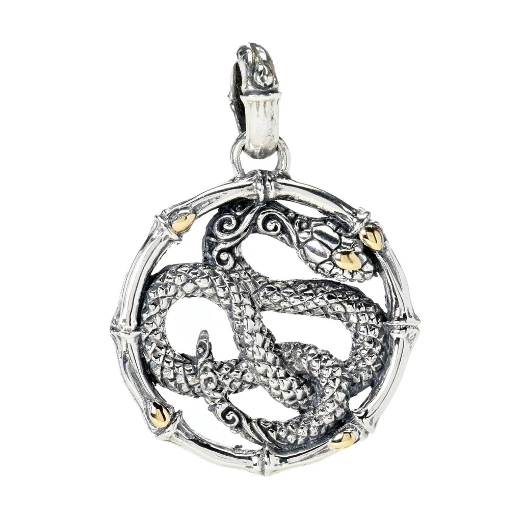Artisan Silver by Samuel B. 18K Gold Accented Round Snake Pendant - Image 3