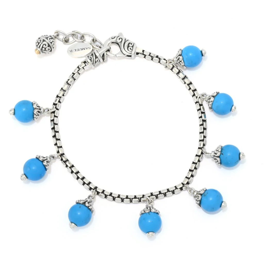Artisan Silver by Samuel B. 18K Gold Accented Turquoise Bead Charm Bracelet - Image 2