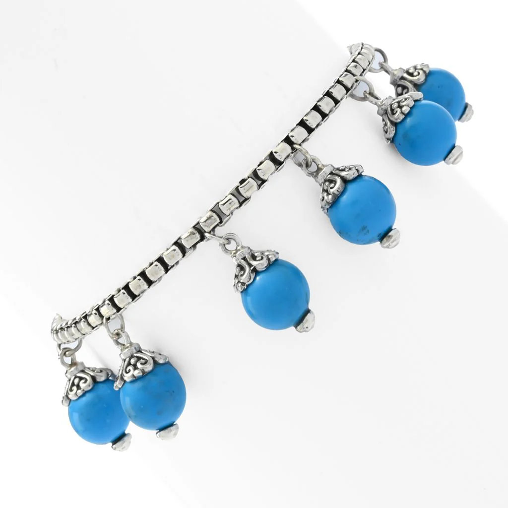 Artisan Silver by Samuel B. 18K Gold Accented Turquoise Bead Charm Bracelet - Image 3