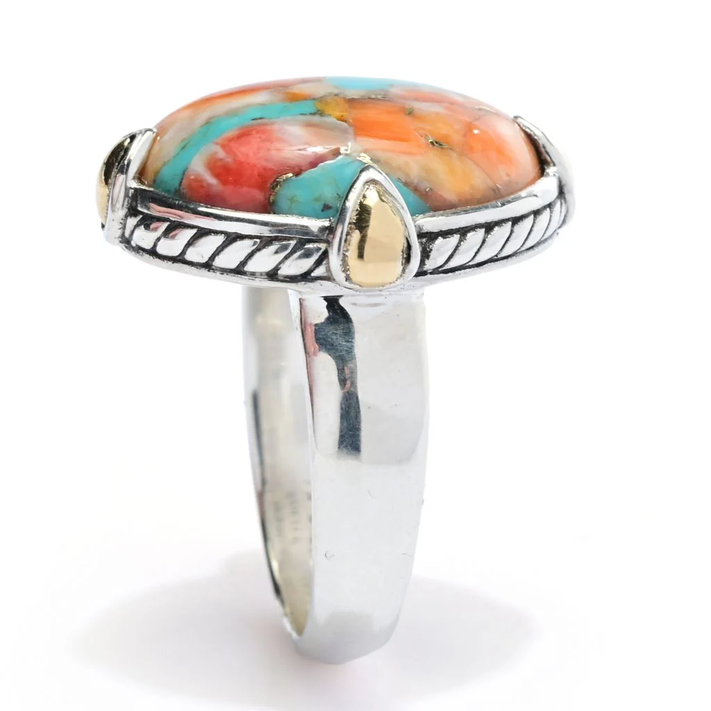 Artisan Silver by Samuel B. 18K Gold Accented Turquoise & Spiny Oyster Ring - Image 2