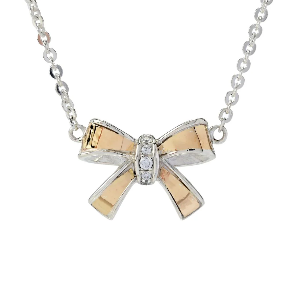 Artisan Silver by Samuel B. 18K Gold Accented White Topaz Bow Necklace - Image 3