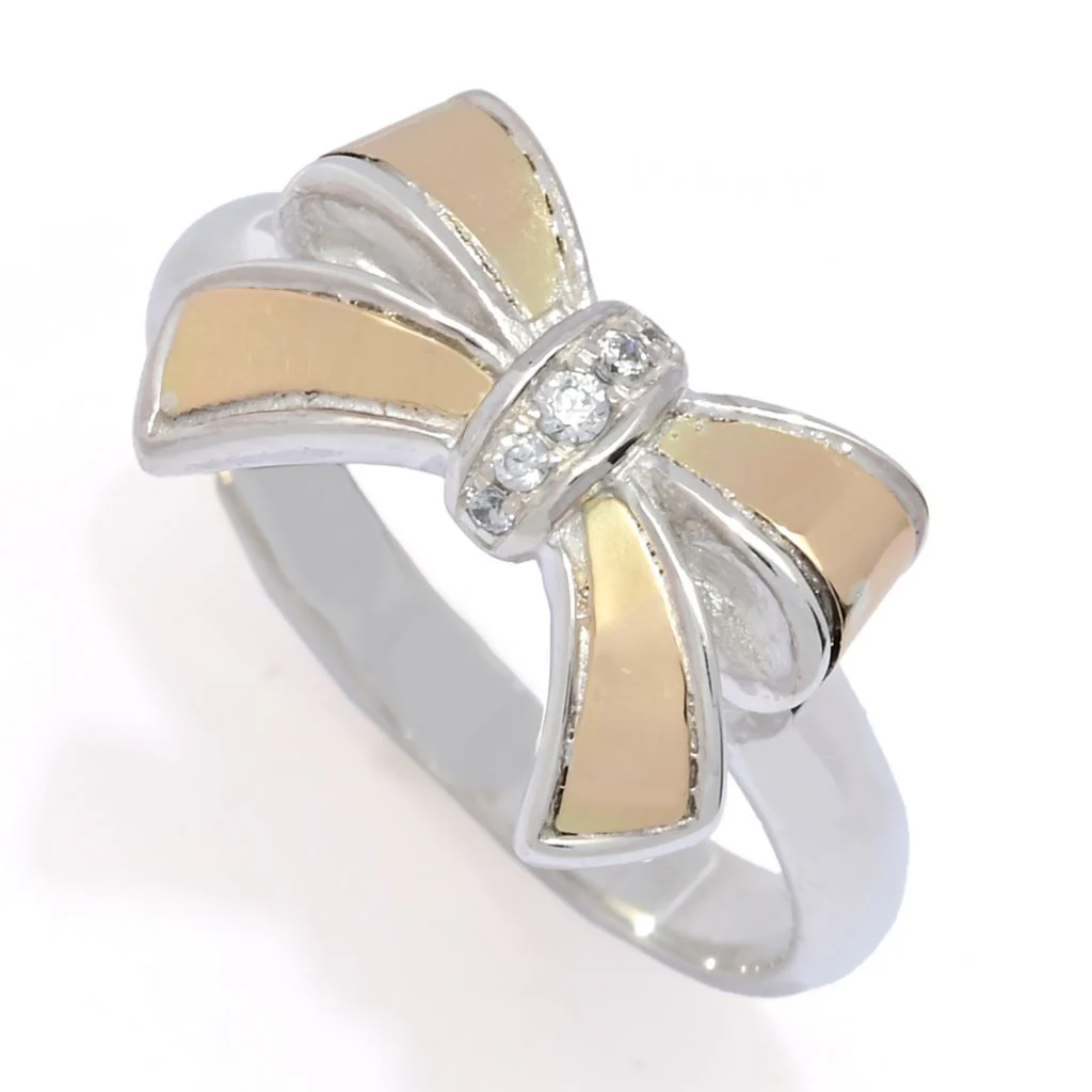 Artisan Silver by Samuel B. 18K Gold Accented White Topaz Bow Ring - Image 3