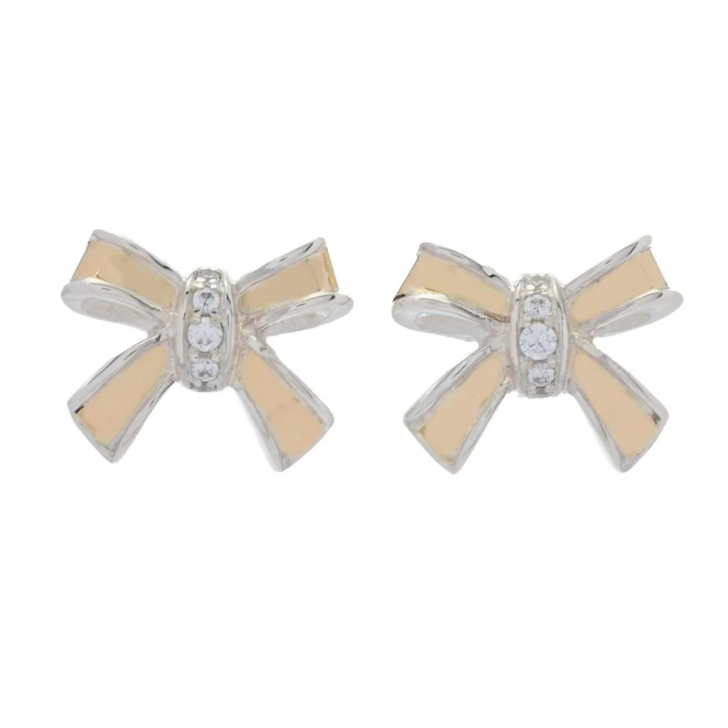 Artisan Silver by Samuel B. 18K Gold Accented White Topaz Bow Stud Earrings - Image 3
