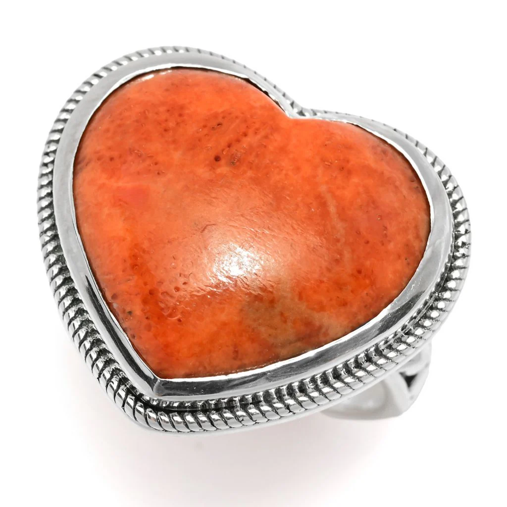 Artisan Silver by Samuel B. 18x16mm Heart Shape Apple Coral Ring - Image 6