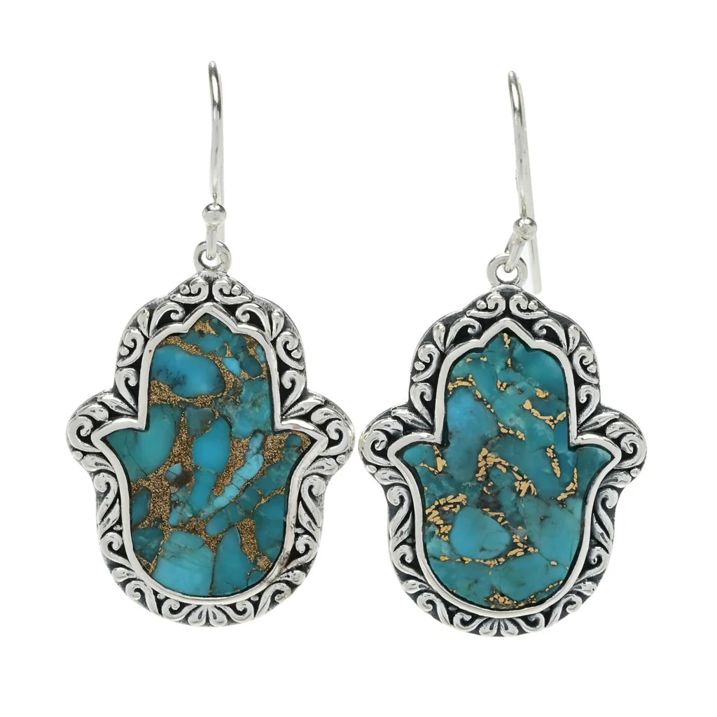 Artisan Silver by Samuel B. 20x15mm Mohave Turquoise Hamsa Drop Earrings - Image 3
