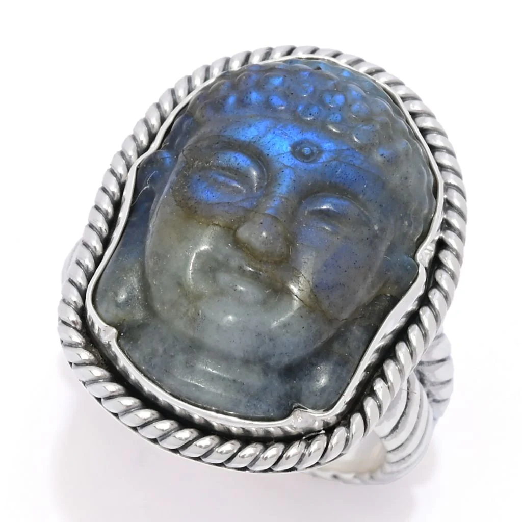 Artisan Silver by Samuel B. 22x16mm Carved Labradorite Buddha Head Ring - Image 8