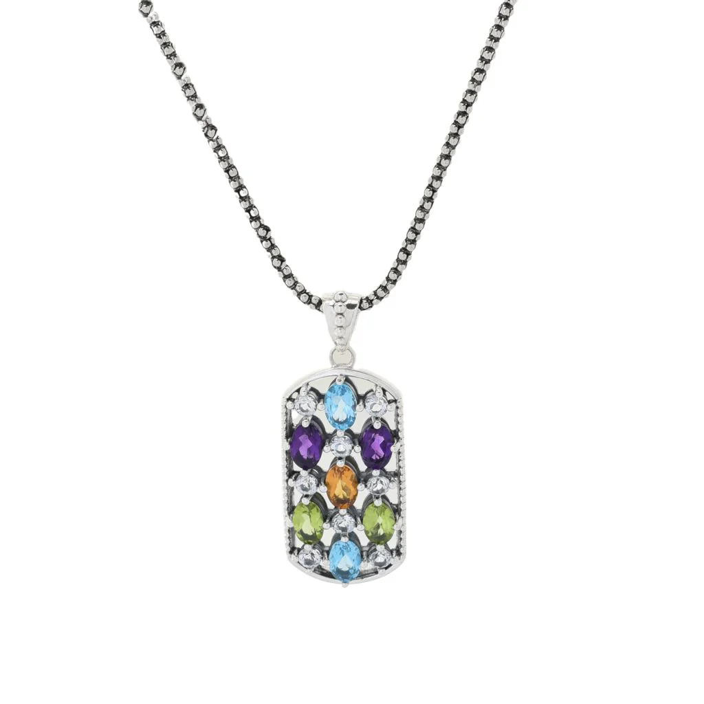 Artisan Silver by Samuel B. 4.29ctw Multi Gem Dog Tag Pendant w/ Chain - Image 3