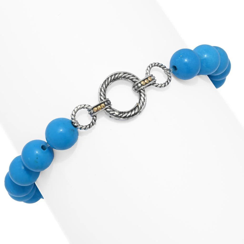 Artisan Silver by Samuel B. 8mm Turquoise Bead & Silver Link Station Bracelet - Image 3