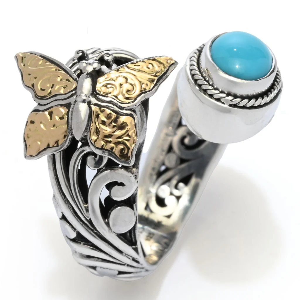 Artisan Silver by Samuel B. 8x6mm Sleeping Beauty Turquoise Butterfly Ring - Image 2