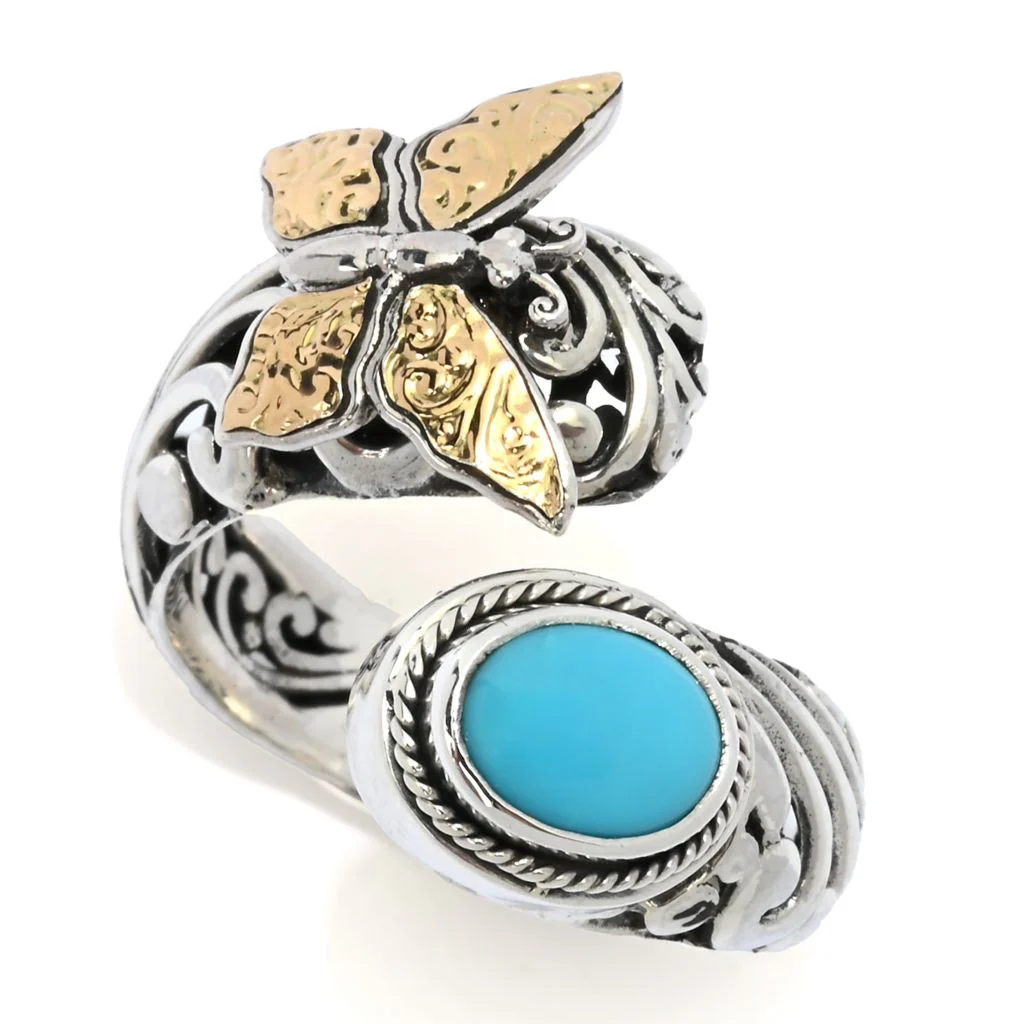 Artisan Silver by Samuel B. 8x6mm Sleeping Beauty Turquoise Butterfly Ring - Image 3