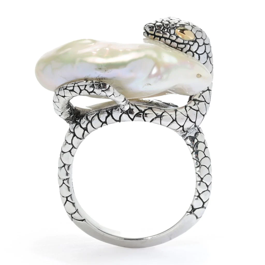 Artisan Silver by Samuel B. Baroque Cultured Pearl Snake Ring - Image 2