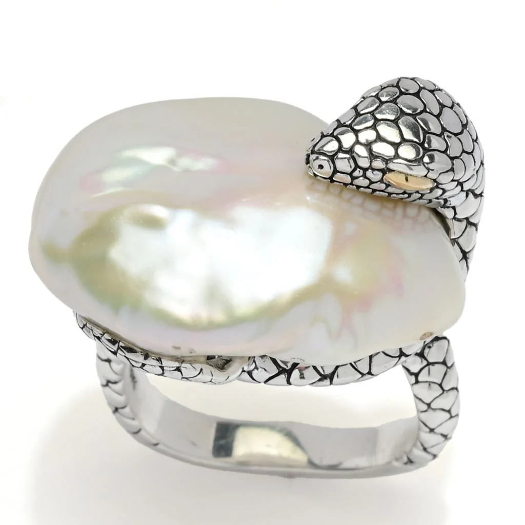 Artisan Silver by Samuel B. Baroque Cultured Pearl Snake Ring - Image 3