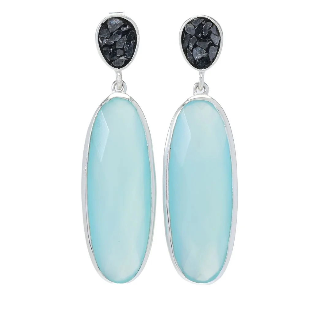 Artisan Silver by Samuel B. Choice of Gem & Black Diamond Drop Earrings - Image 3