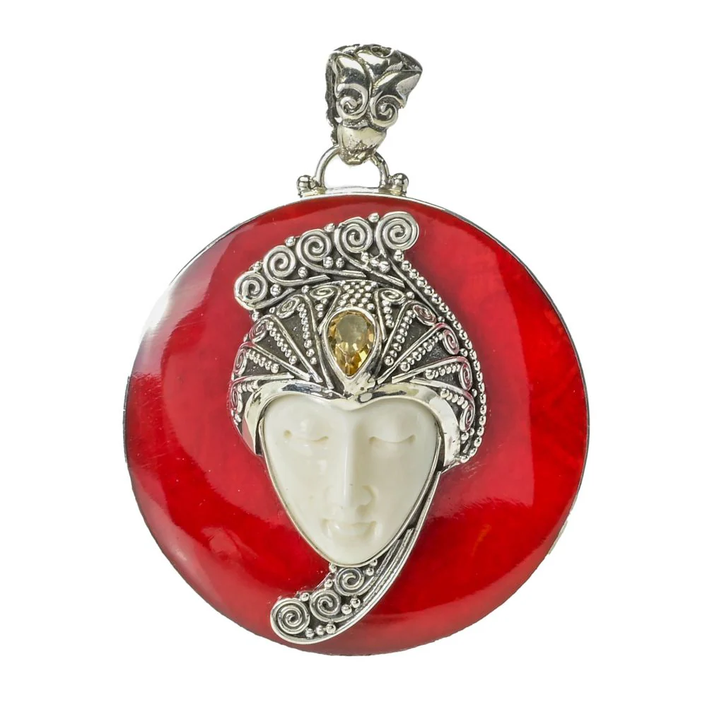 Artisan Silver by Samuel B. Choice of Gem & Carved Bone Buddha Pendant - Image 3