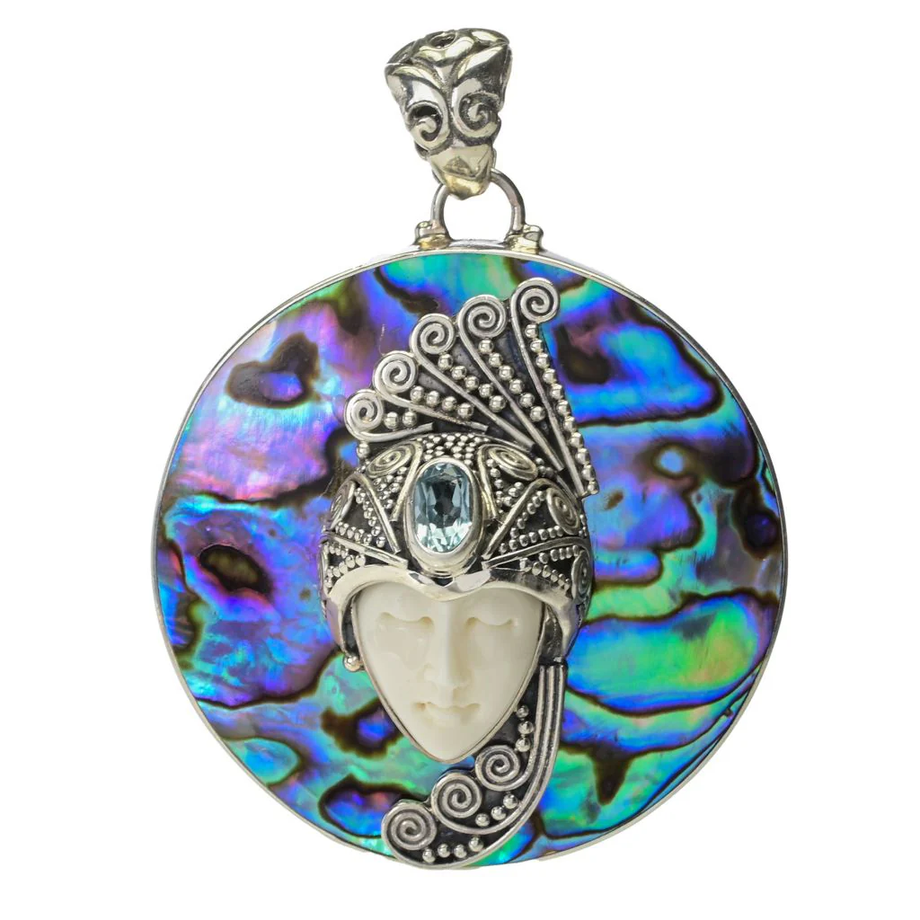 Artisan Silver by Samuel B. Choice of Gem & Carved Bone Buddha Pendant - Image 4