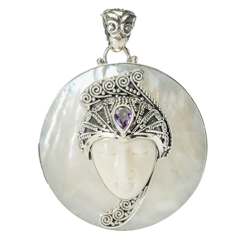Artisan Silver by Samuel B. Choice of Gem & Carved Bone Buddha Pendant - Image 5