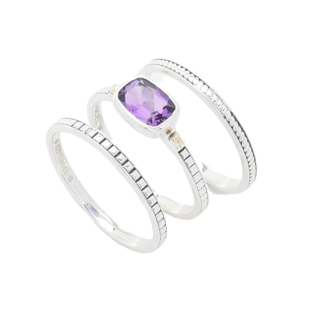 Artisan Silver by Samuel B. Choice of Gemstone Set of 3 Stack Band Rings - Image 5