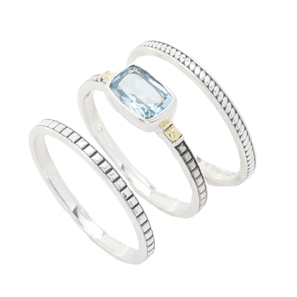Artisan Silver by Samuel B. Choice of Gemstone Set of 3 Stack Band Rings - Image 7
