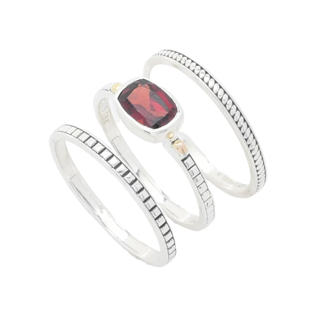 Artisan Silver by Samuel B. Choice of Gemstone Set of 3 Stack Band Rings - Image 8