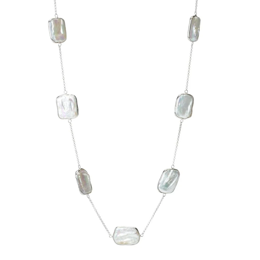 Artisan Silver by Samuel B. Cushion Shape Freshwater Cultured Pearl Necklace - Image 3