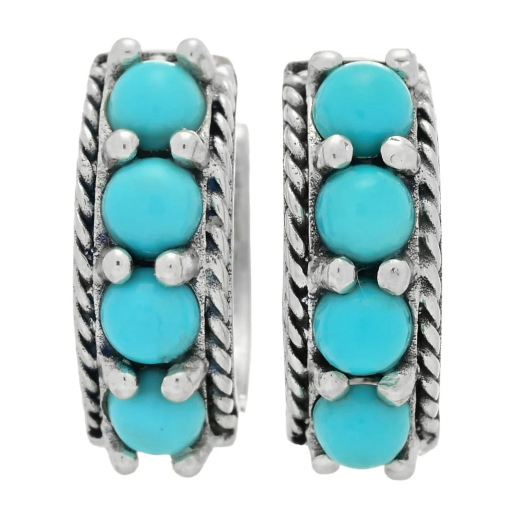 Artisan Silver by Samuel B. Sleeping Beauty Turquoise Hoop Earrings - Image 2