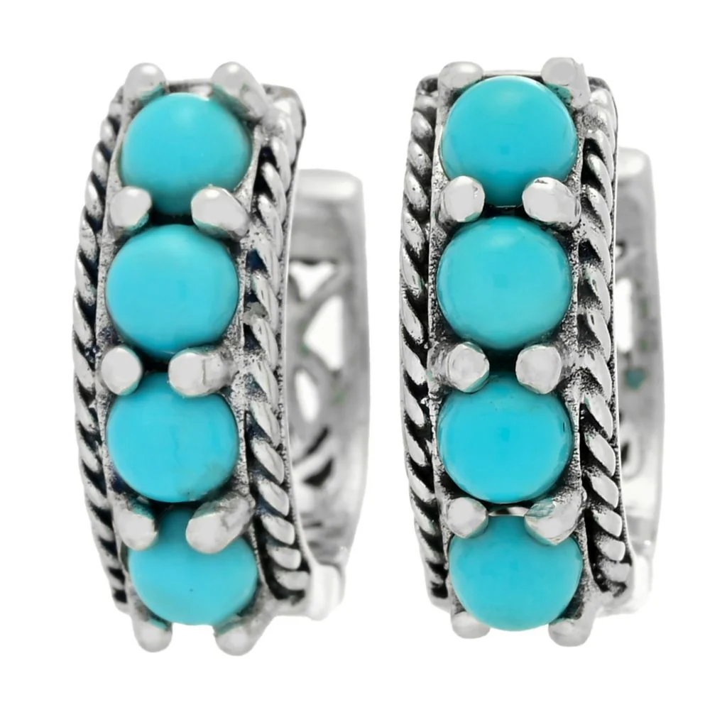 Artisan Silver by Samuel B. Sleeping Beauty Turquoise Hoop Earrings - Image 4