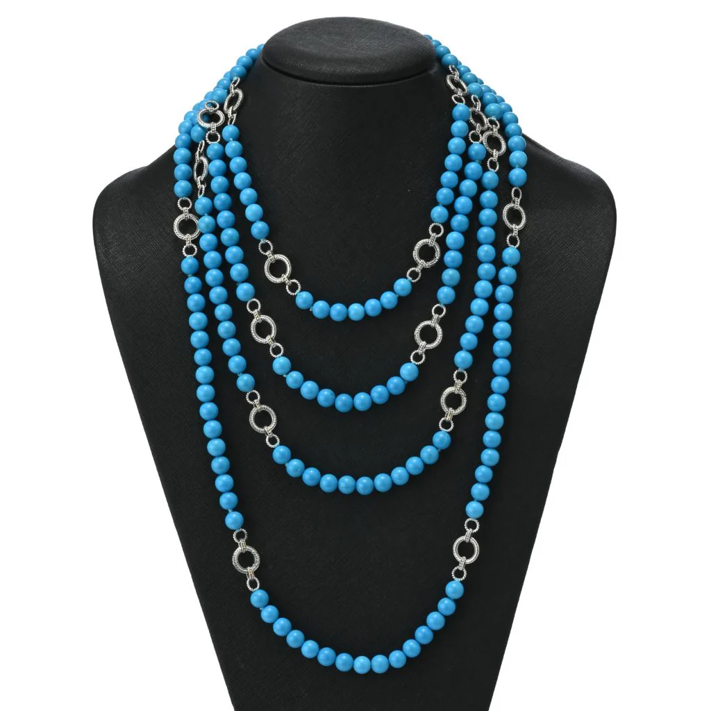 Artisan Silver by Samuel B. Turquoise Bead & Silver Link Station Necklace - Image 2