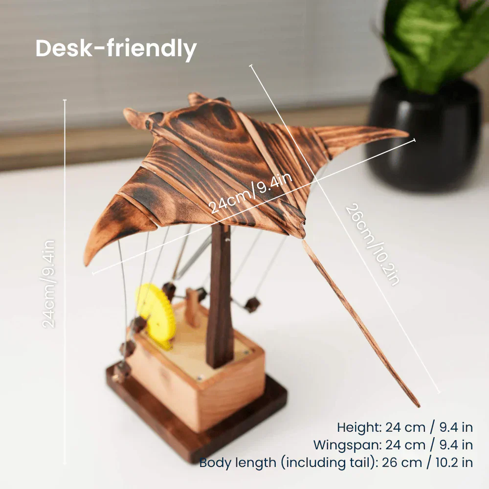 Artisan Wooden Manta Ray Automaton Retro Kinetic Desk Display Sculpture - Image 5