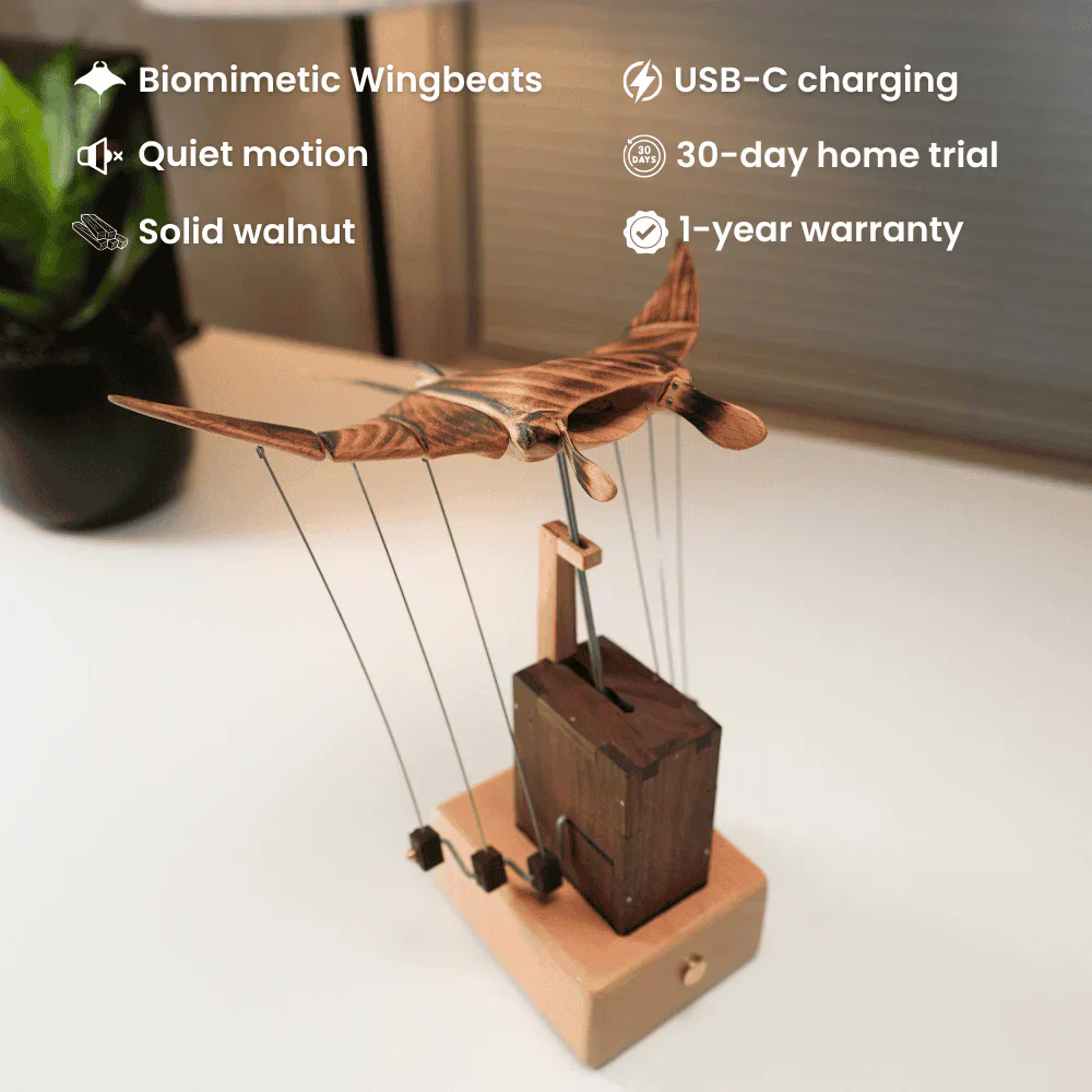 Artisan Wooden Manta Ray Automaton Retro Kinetic Desk Display Sculpture - Image 7
