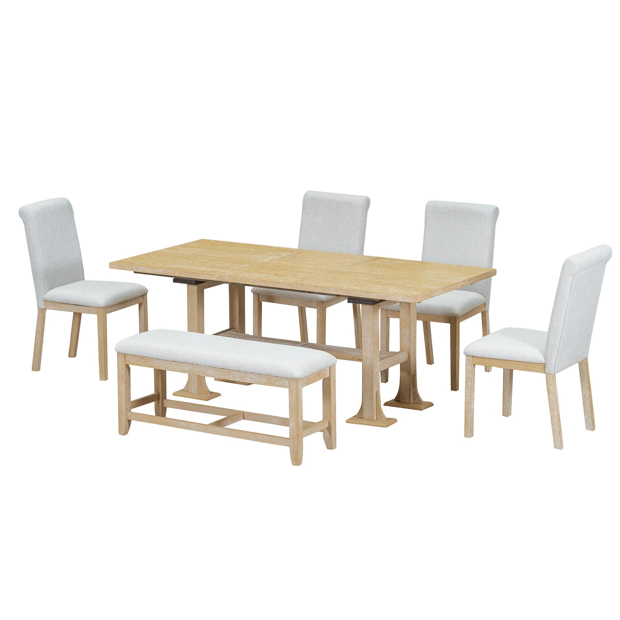 Artisanal 6-Piece Extendable Solid Wood Dining Set with Bench Seating - Image 6