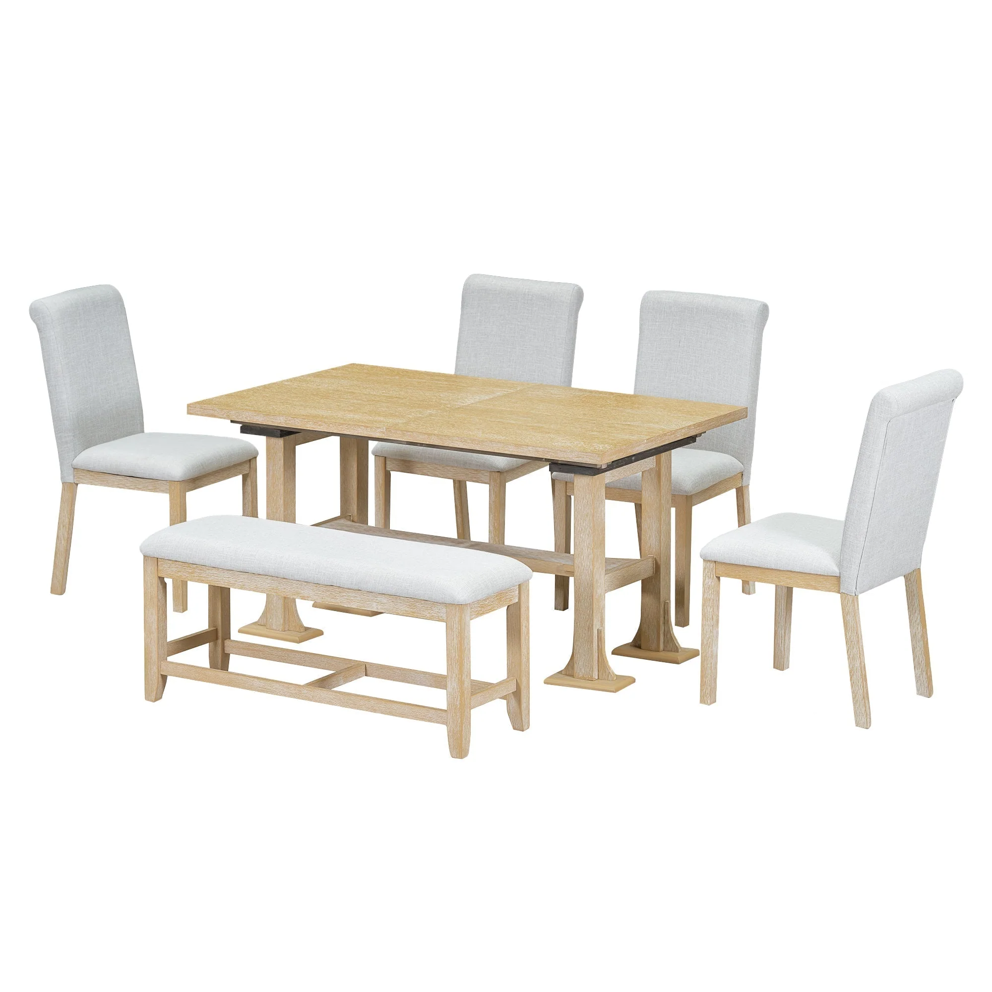 Artisanal 6-Piece Extendable Solid Wood Dining Set with Bench Seating - Image 7