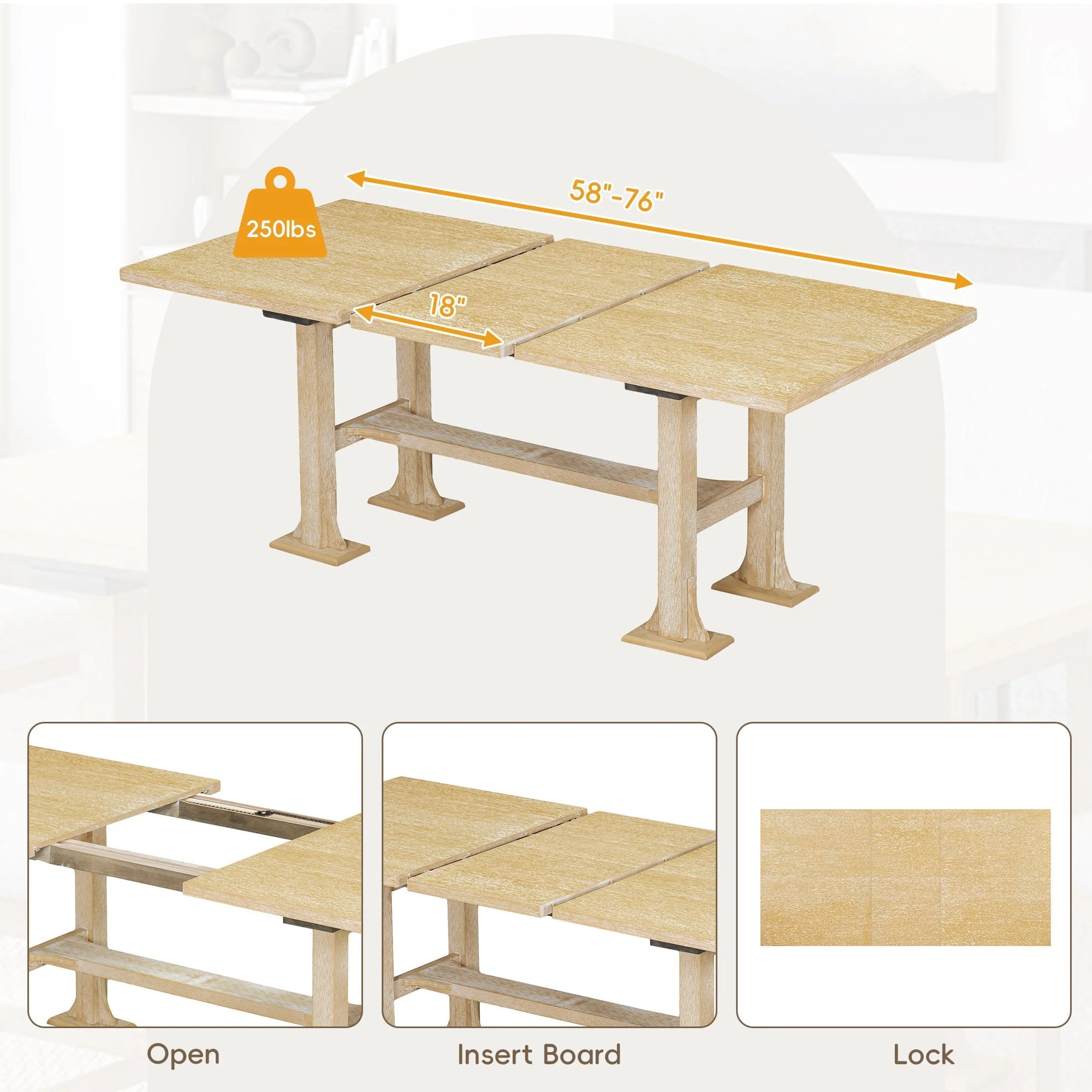 Artisanal 6-Piece Extendable Solid Wood Dining Set with Bench Seating - Image 8