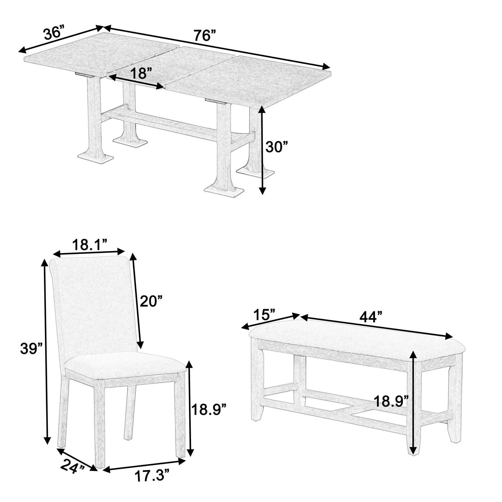 Artisanal 6-Piece Extendable Solid Wood Dining Set with Bench Seating - Image 9