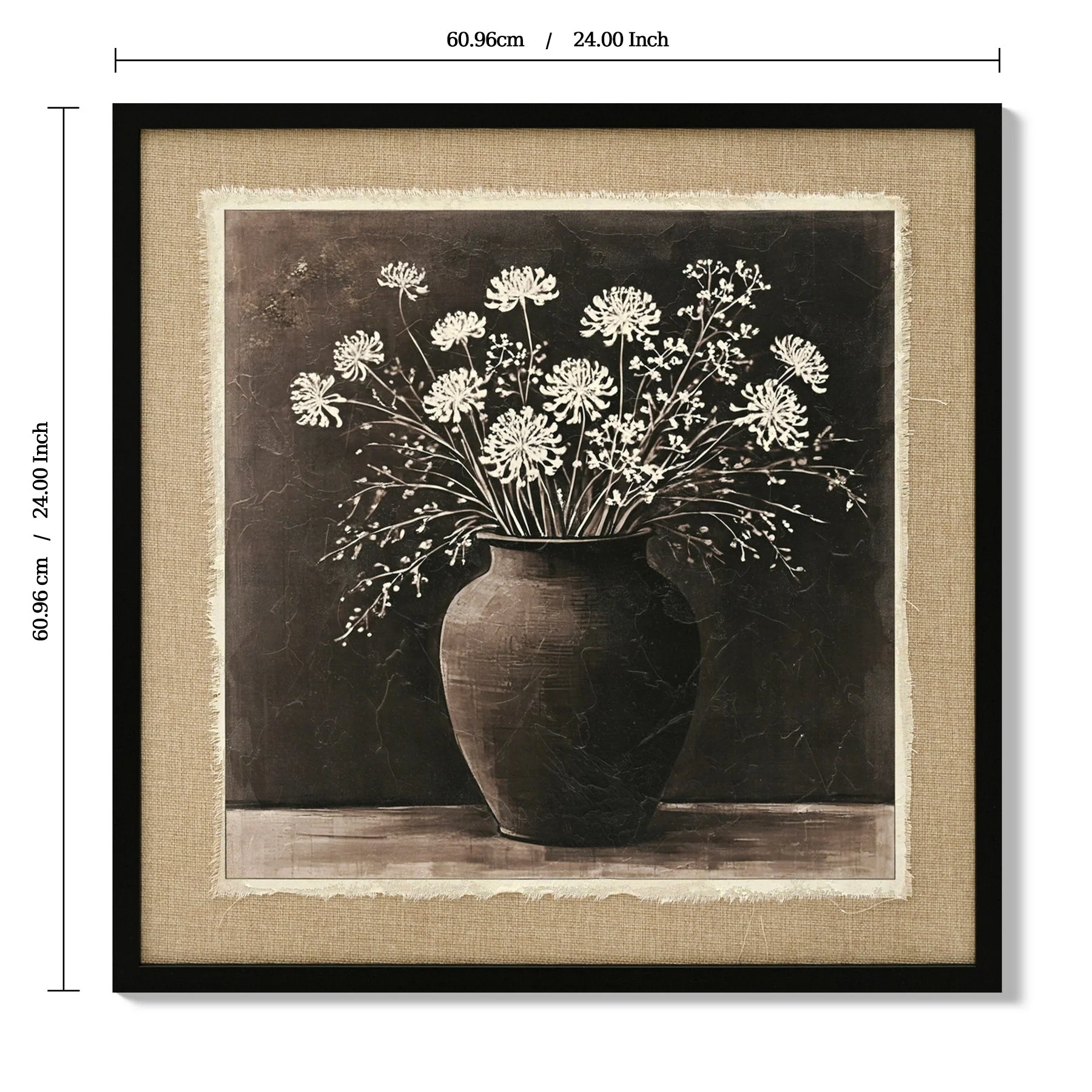 ARTISTIC PATH Abstract Flower Bouquet Wall Art: white flower in a rustic clay pot  Painting Blossom Picture Prints on Linen for Bedroom (24''W x 24''H) - Image 3