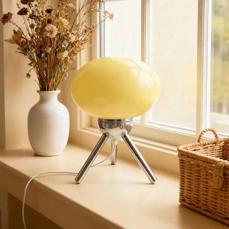 Artistic Spherical Glass Table Lamp Tripod Base Decorative Ambient Lamp for Home - Image 4