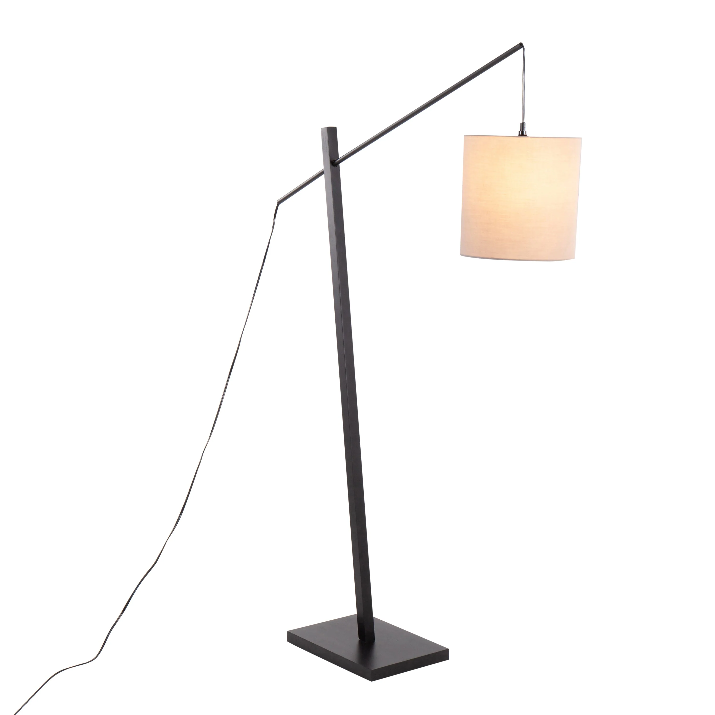 Arturo Contemporary Floor Lamp in Black Wood and Black Steel with Grey Fabric Shade - Image 2