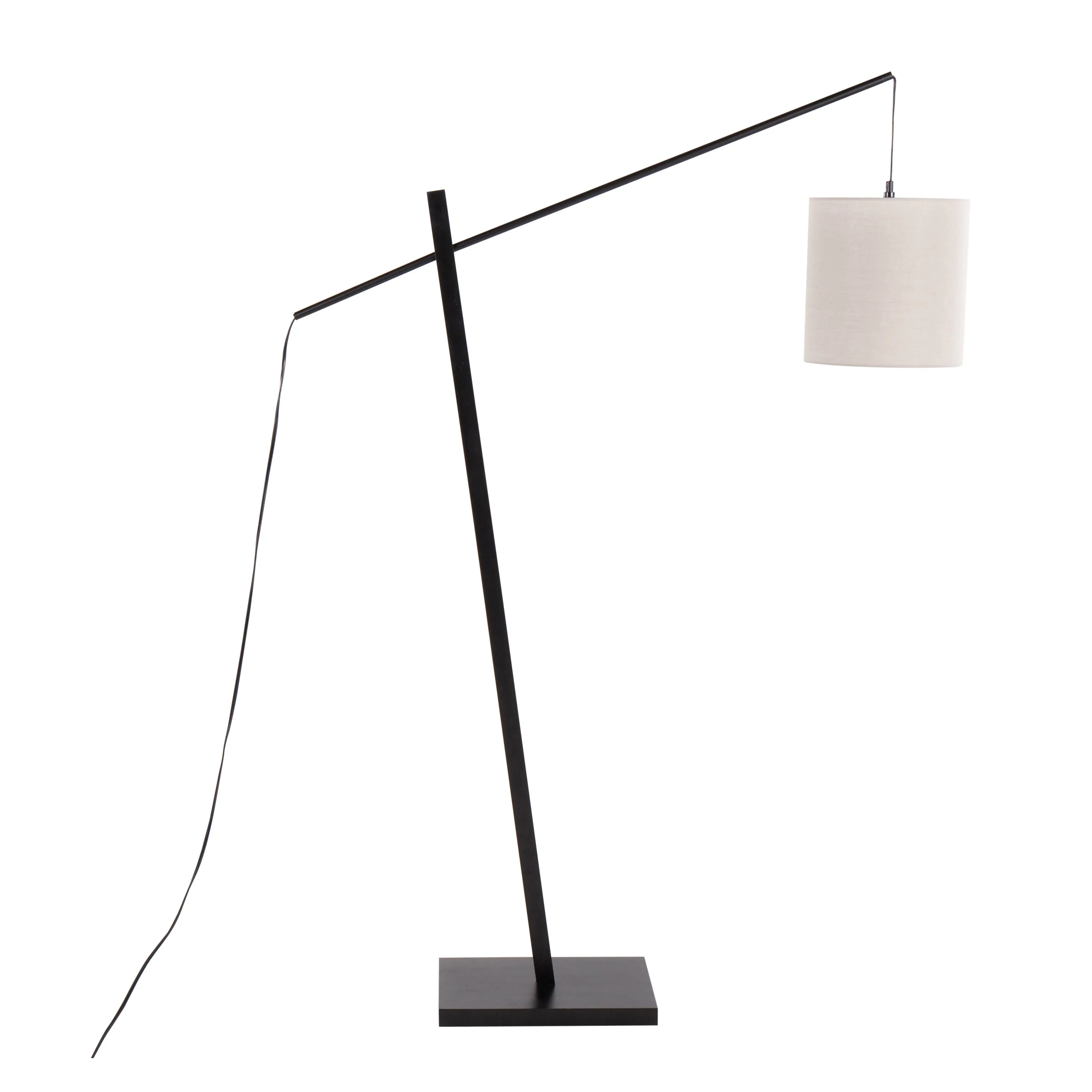 Arturo Contemporary Floor Lamp in Black Wood and Black Steel with Grey Fabric Shade - Image 3