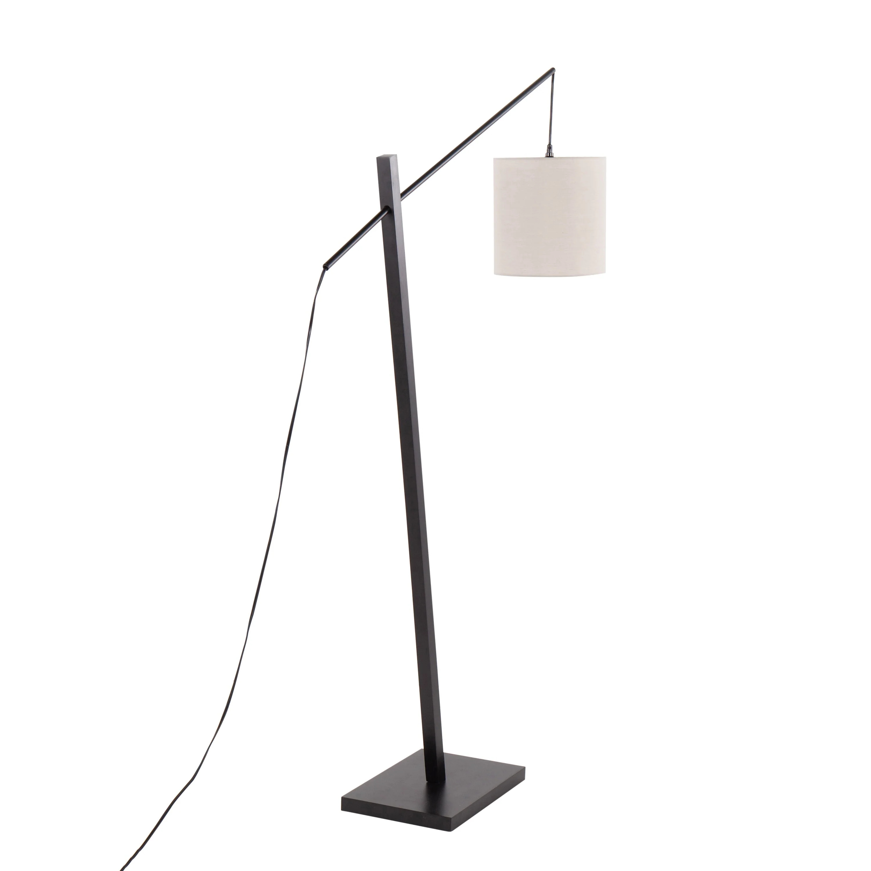 Arturo Contemporary Floor Lamp in Black Wood and Black Steel with Grey Fabric Shade - Image 4