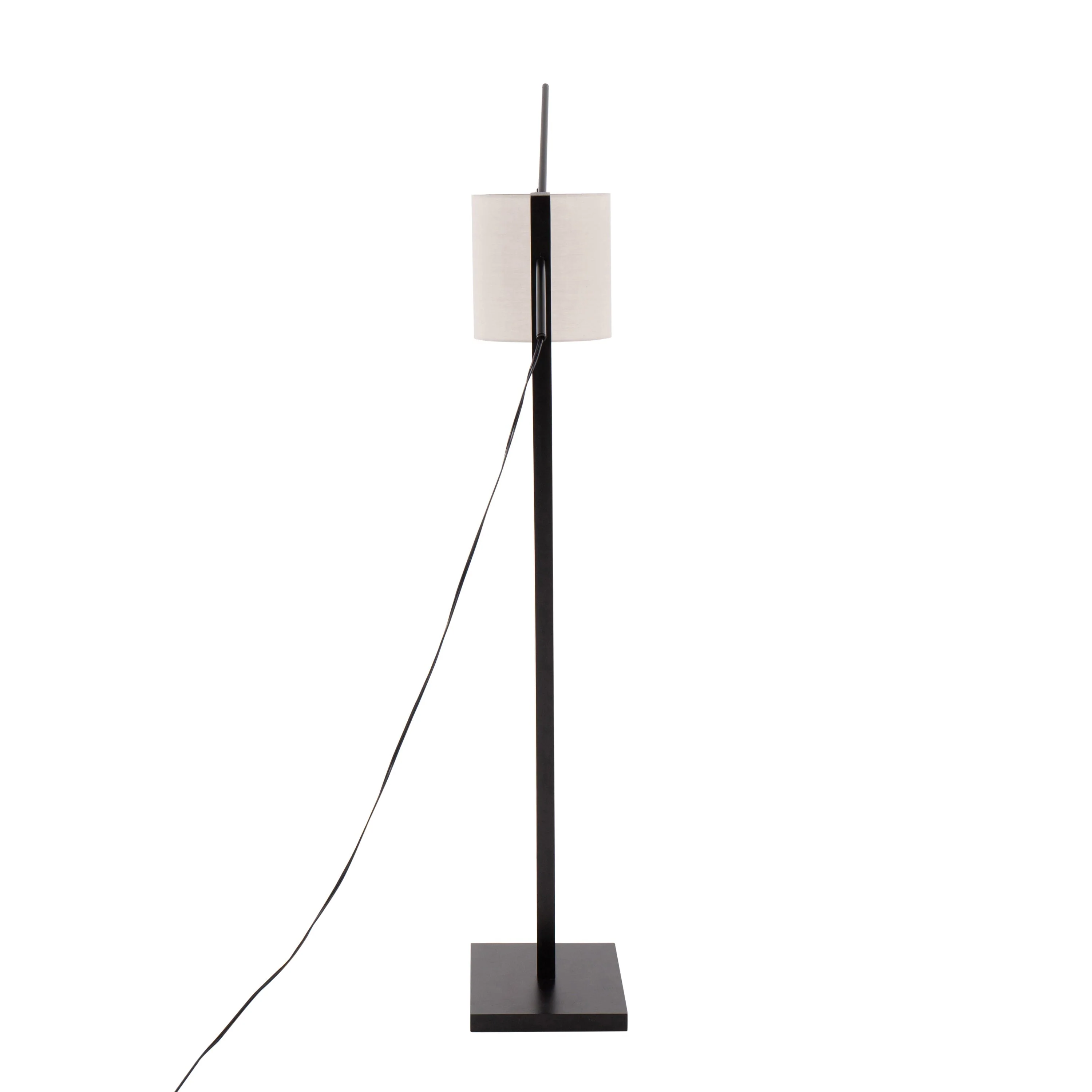 Arturo Contemporary Floor Lamp in Black Wood and Black Steel with Grey Fabric Shade - Image 5