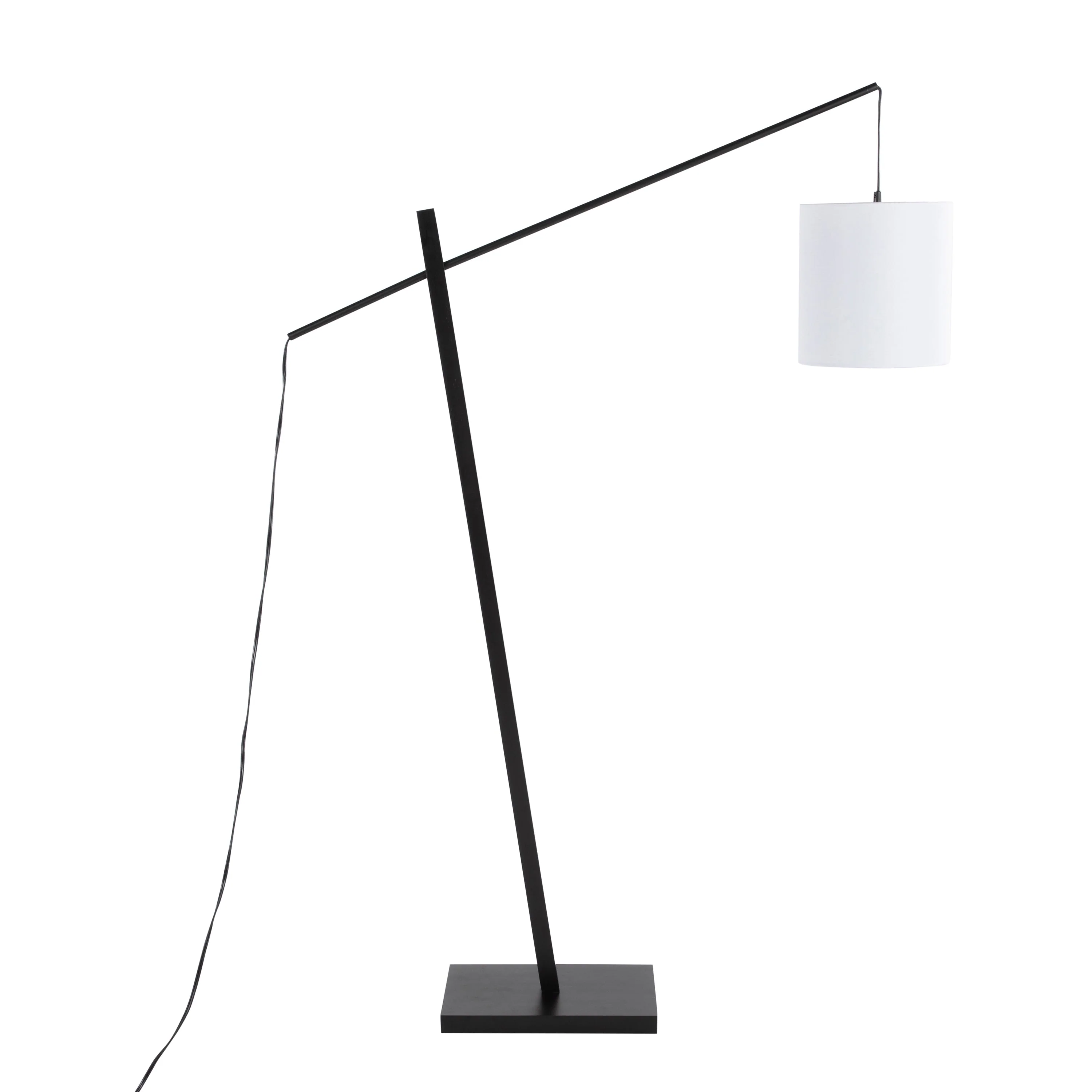 Arturo Contemporary Floor Lamp in Black Wood and Black Steel with White Fabric Shade - Image 3