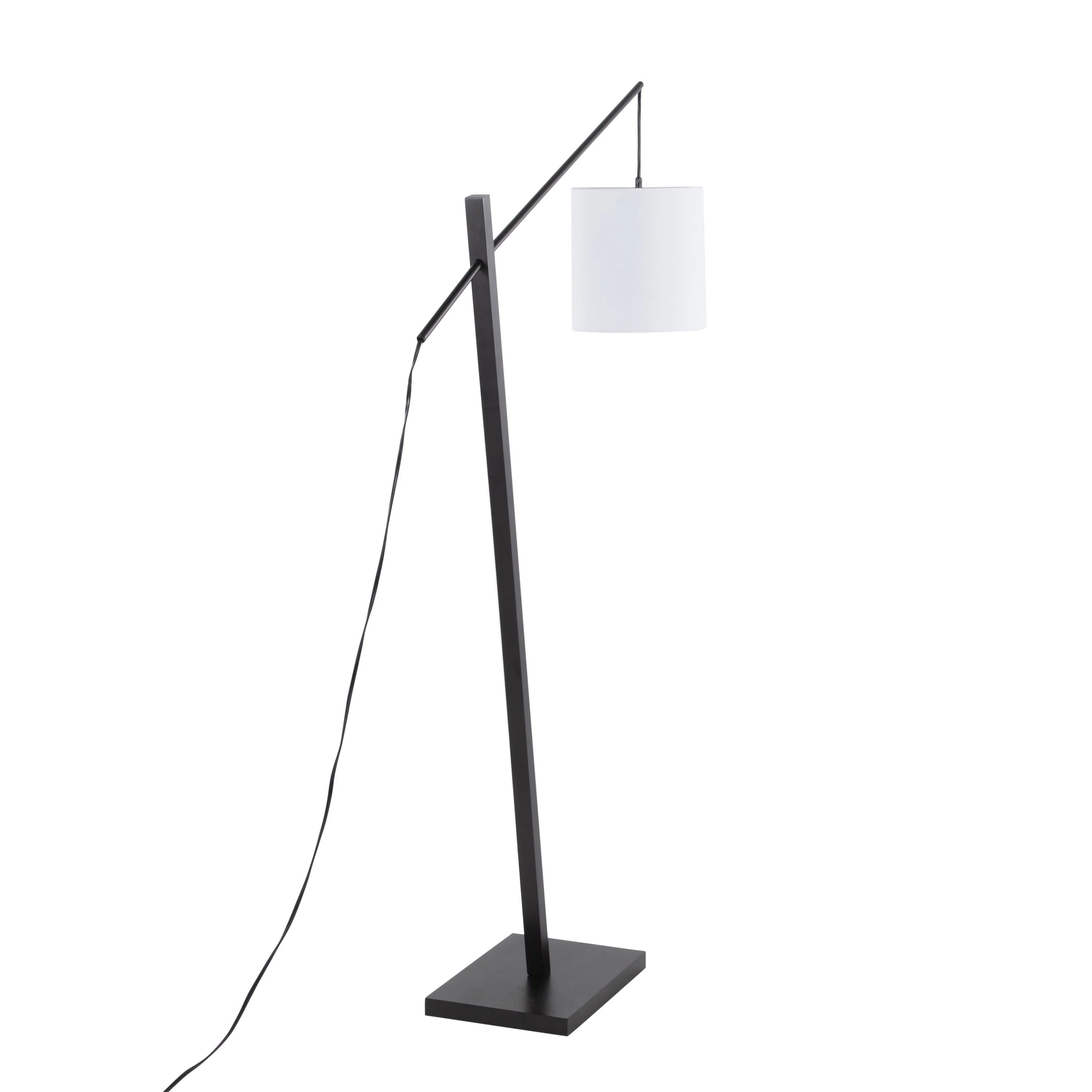 Arturo Contemporary Floor Lamp in Black Wood and Black Steel with White Fabric Shade - Image 4