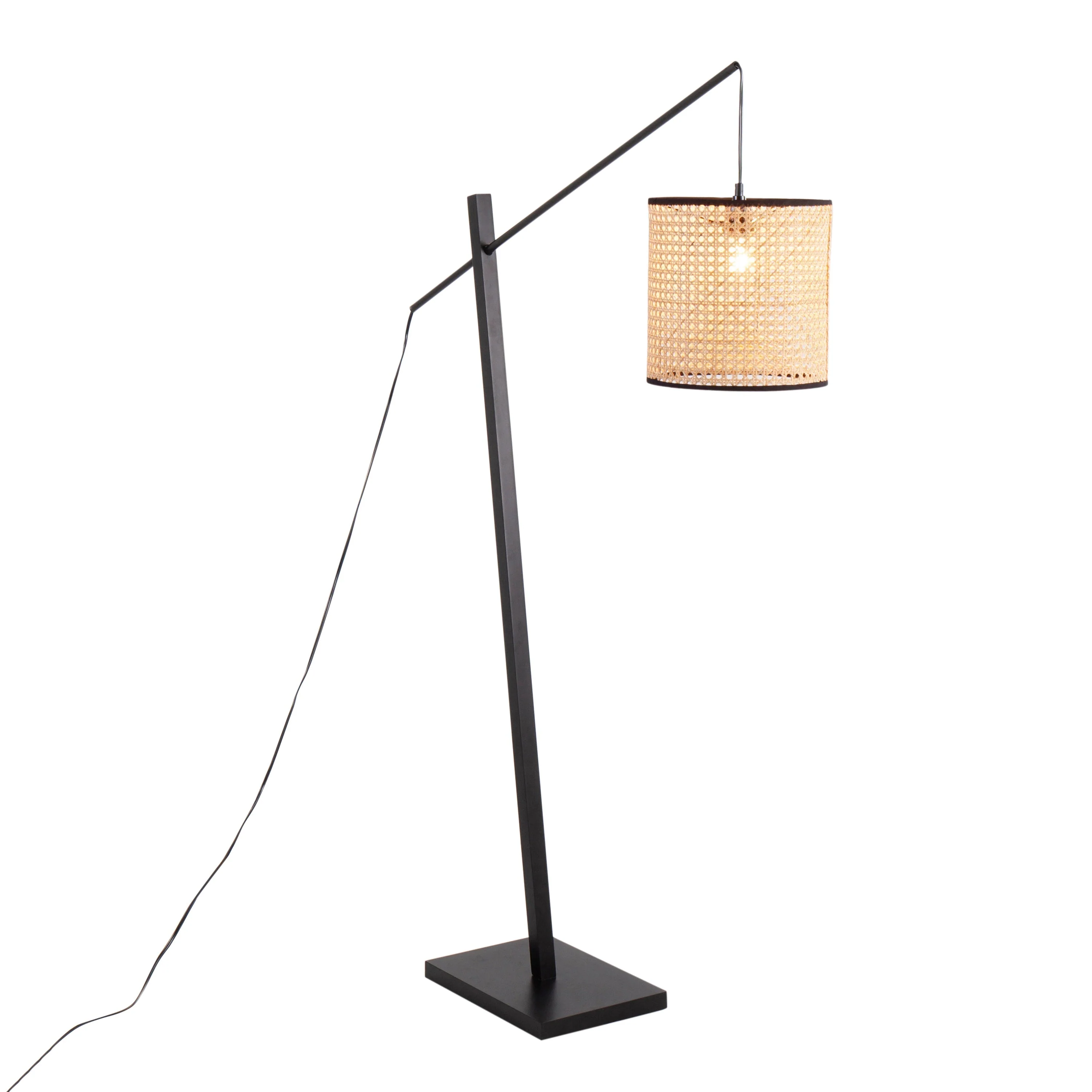 Arturo Contemporary Floor Lamp in Black Wood and Steel with Rattan Shade - Image 2